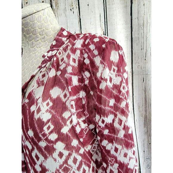 ALK Women's XS Nanette Lepore Burgundy Sheer Bell Sleeve Blouse Shirt Top EUC! - Picture 6 of 9